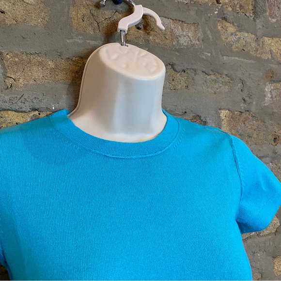 100% CASHMERE TURQUOISE KNIT SWEATER T SHIRT - Picture 4 of 8